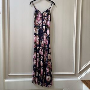 VENUS Navy and Pink Floral Maxi Dress Medium